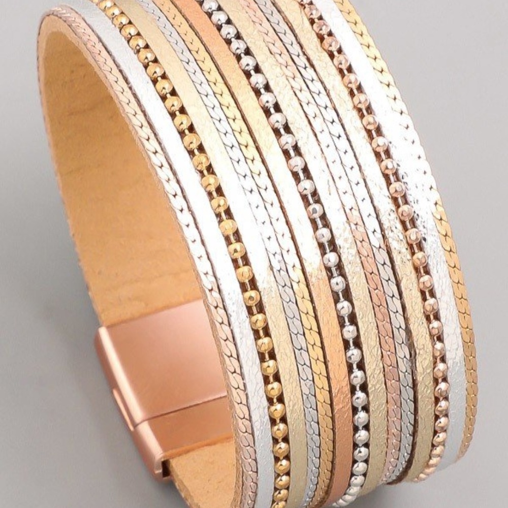 Rosegold Beaded Corded Magnetic Bracelet